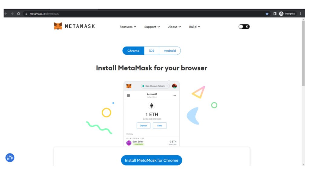 The install Metamask webpage.